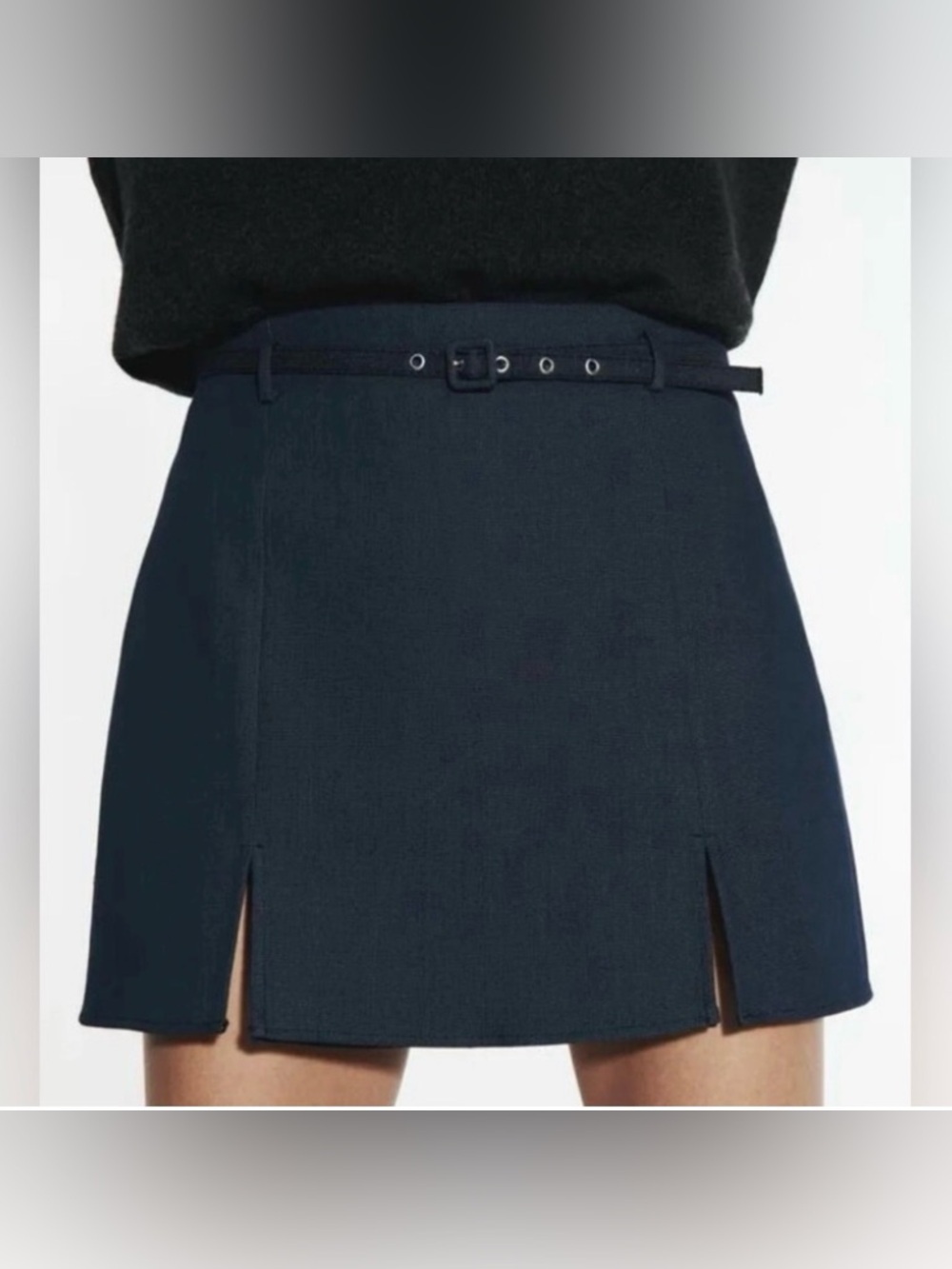 NWT Zara Women’s Belted Slit Front Mini Skort in Dark Indigo Blue Size Small - Picture 1 of 7